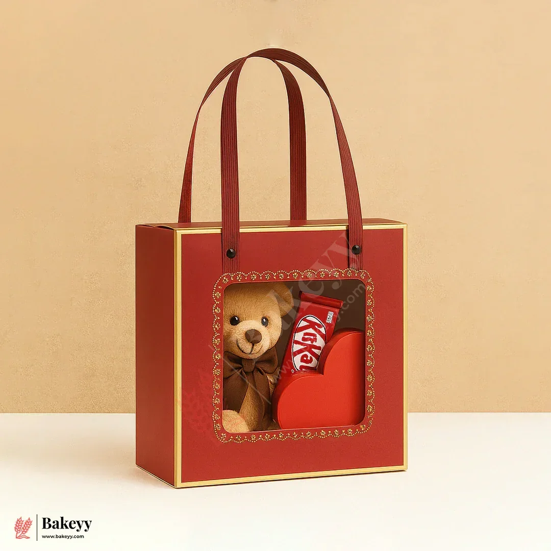2 in 1 Premium Sparkle Red Window Gift Bags Come Box | 20x20x10cm | Pack Of 8 - Image 4
