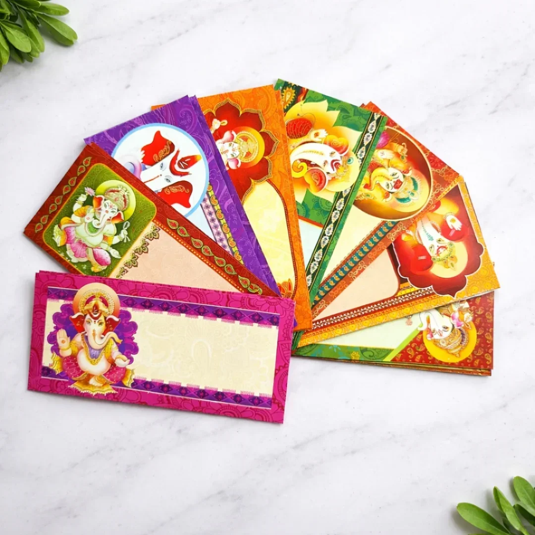 Shree Ganpati Shagun Envelopes | Traditional Cash & Gift Envelopes | Multiple Divine Designs | Pack of 25