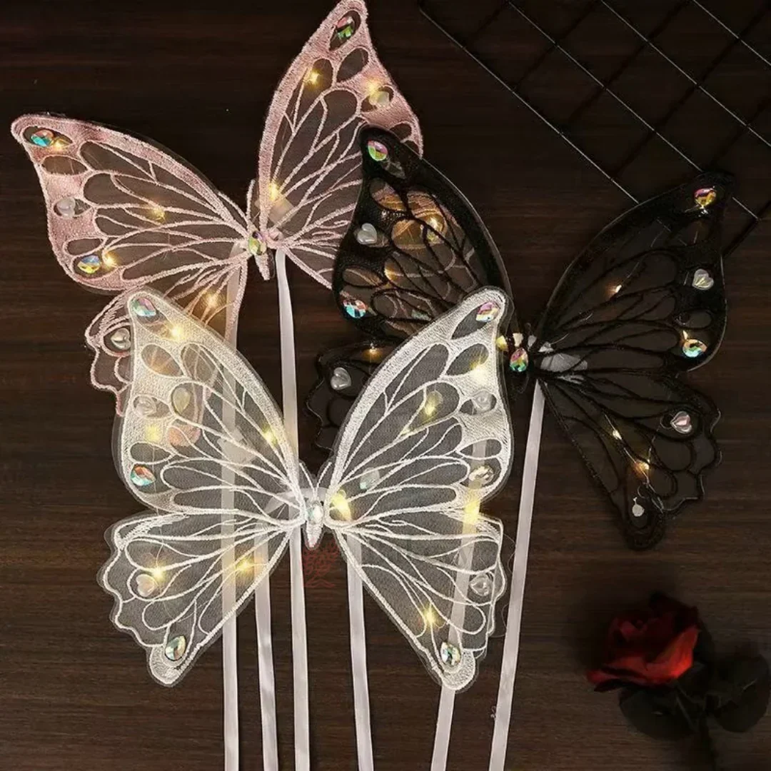 LED Fairy Butterfly Wings With Stand | (Pink & White) | Pack of 1 - Image 6
