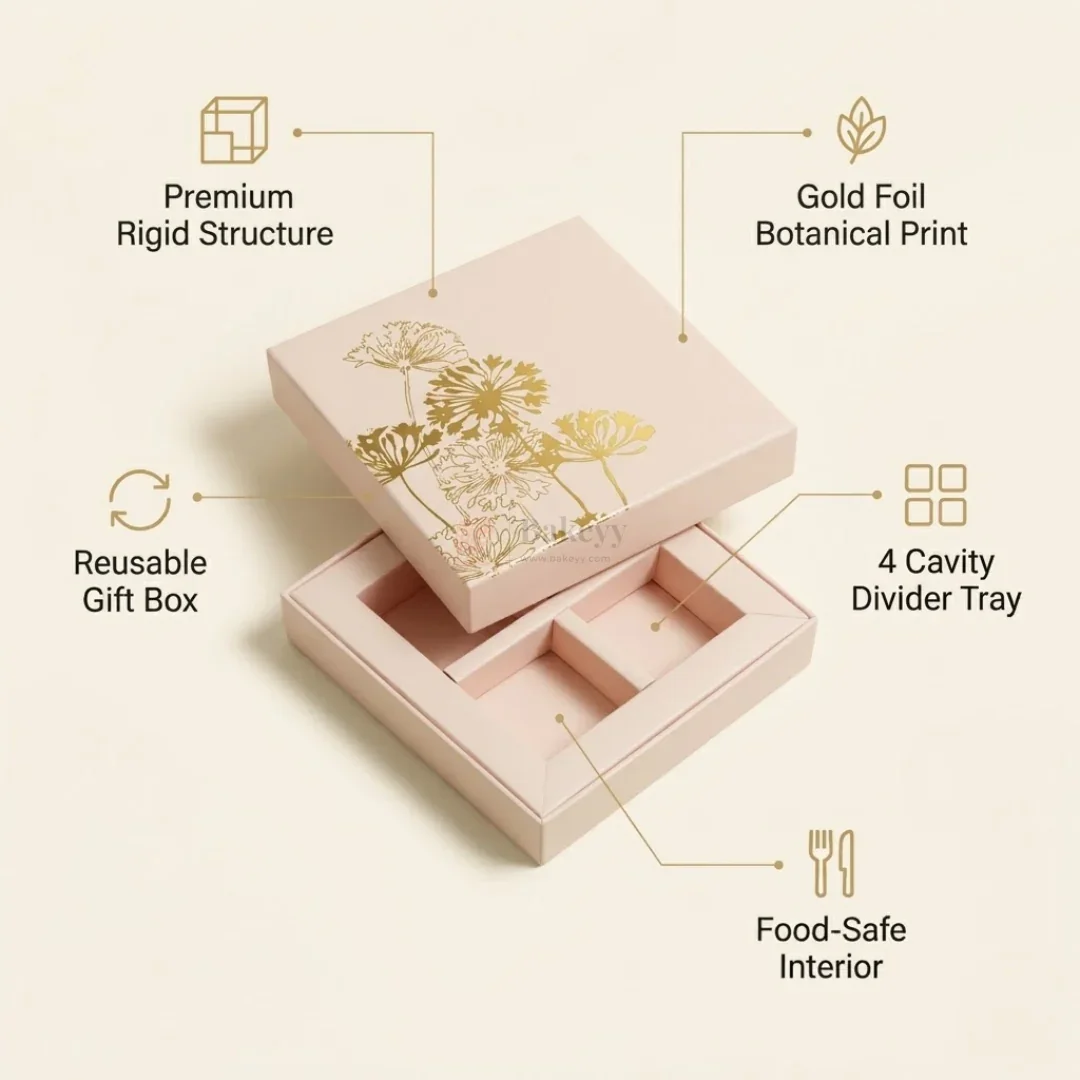 Pastel Peach Botanical Chocolate Gift Box with Divider Tray | Pack of 1 - Image 5