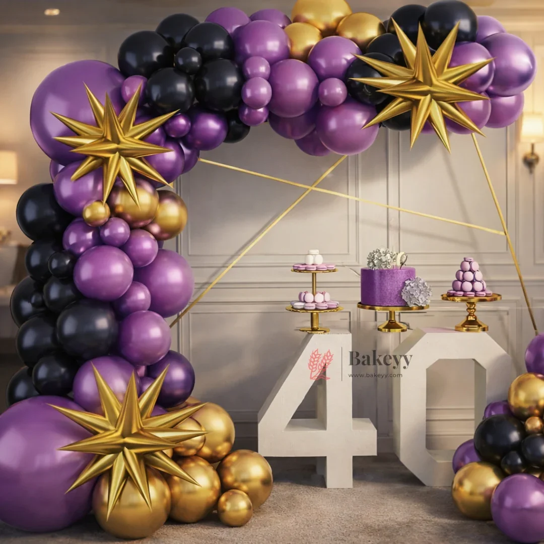 Purple Black Gold Balloon Arch Kit with Star Foil | Party Decoration Set | Pack of 1