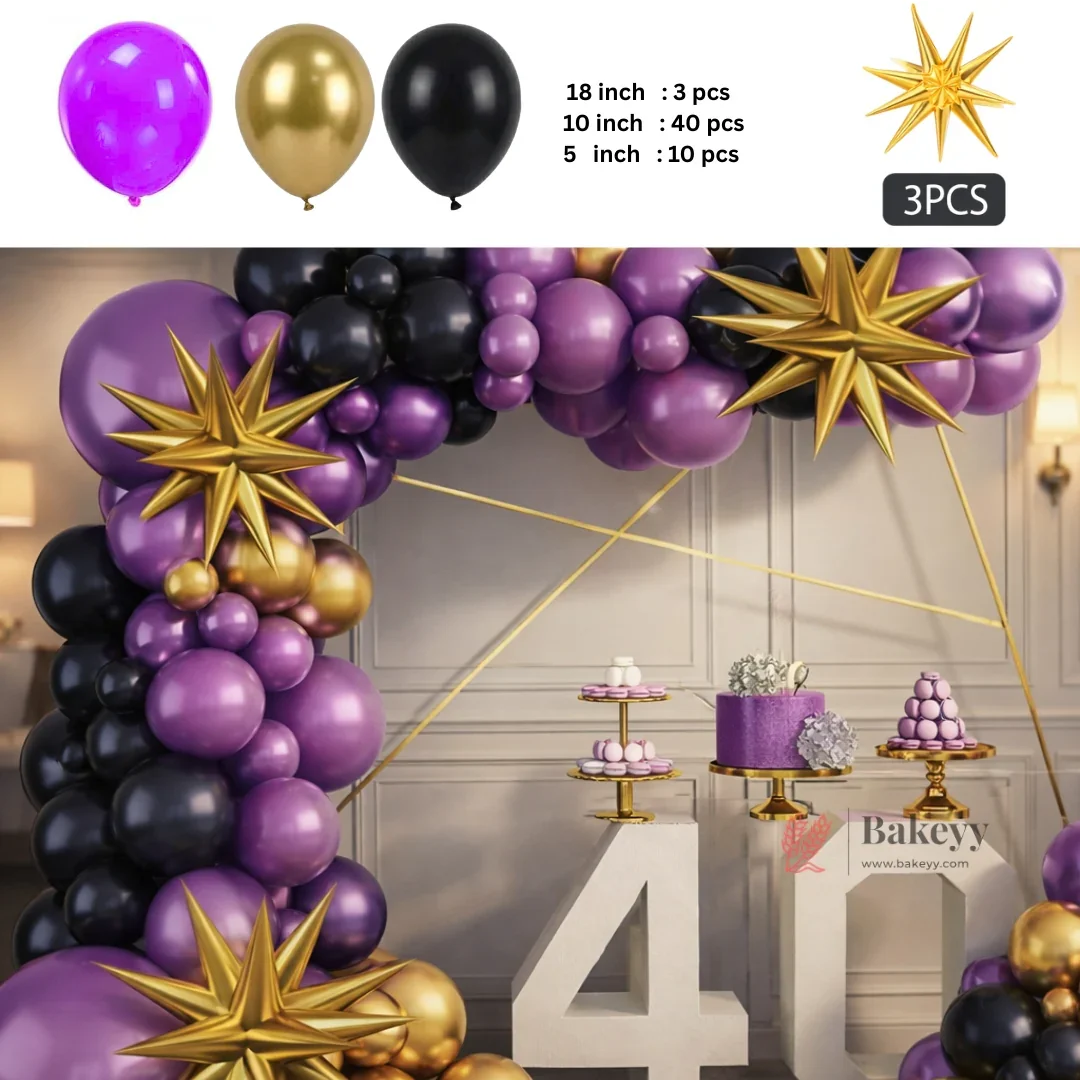 Purple Black Gold Balloon Arch Kit with Star Foil | Party Decoration Set | Pack of 1 - Image 2