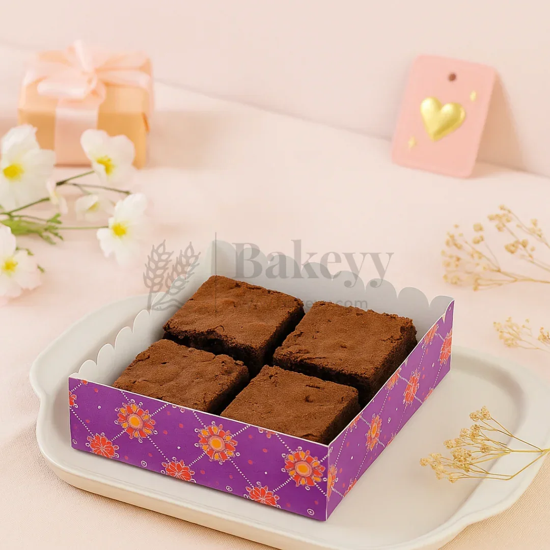 Purple Floral 4 Brownie Box With Transparent Lid | Pack of 10 - Image 3