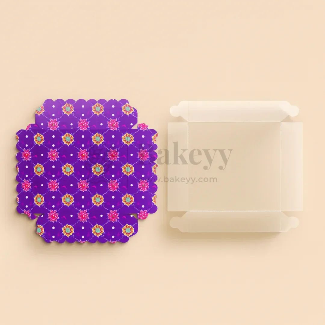 Purple Floral 4 Brownie Box With Transparent Lid | Pack of 10 - Image 5