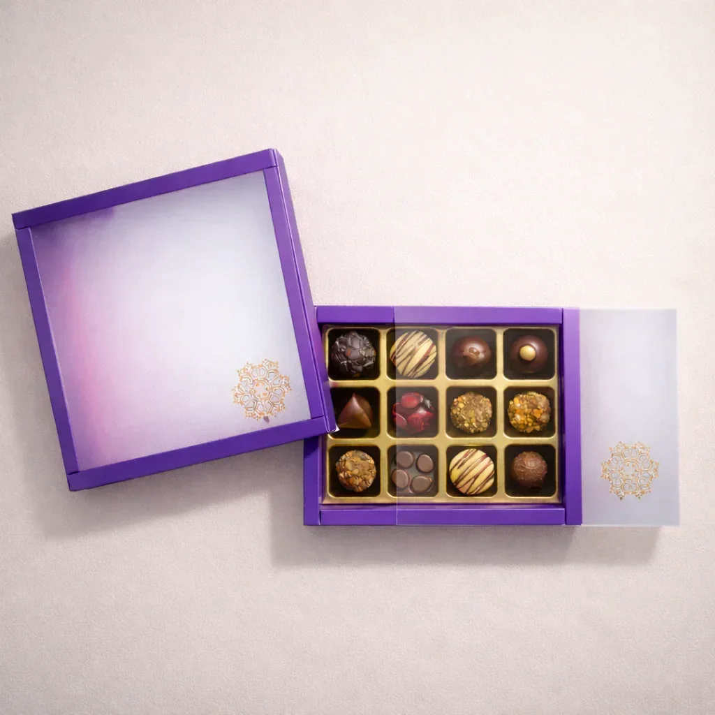 Purple Sliding Chocolate Box with Gold Cavity | Premium Gift Box for Chocolates | Pack of 10