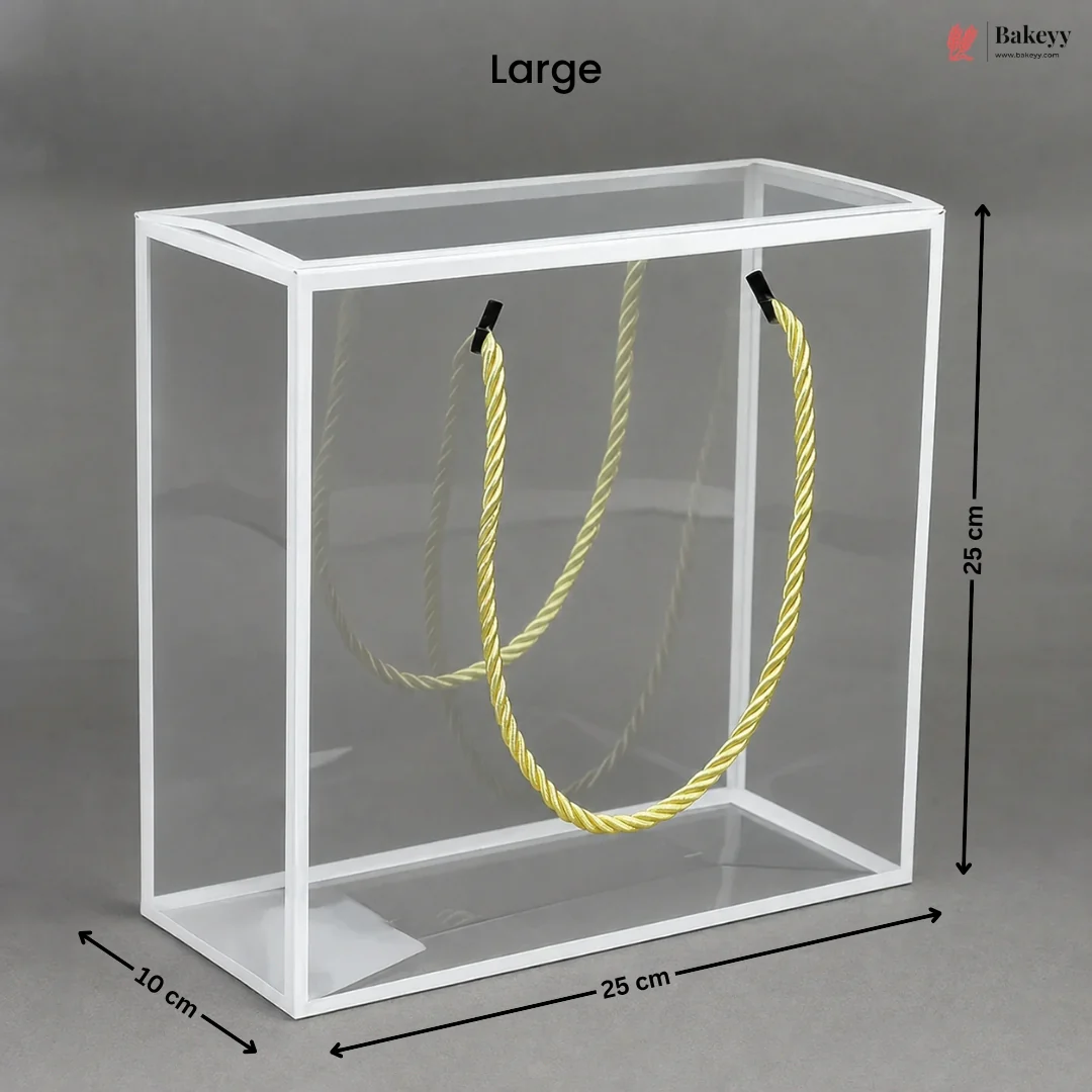 White PVC Transparent Gift Bag with Gold Rope Handle | Clear Premium Hamper Packaging Box | Pack of 10 - Image 4