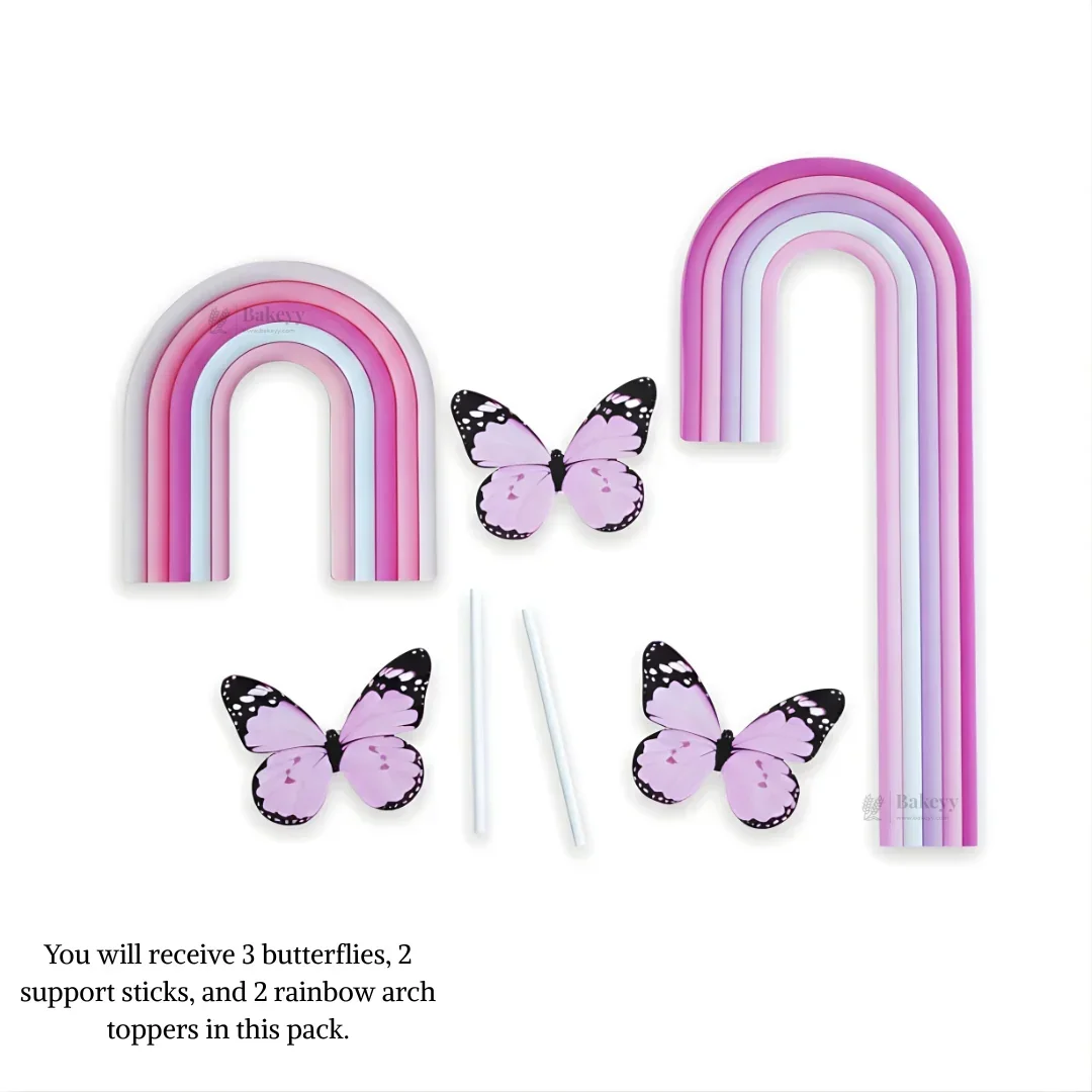 Rainbow & Butterfly Cake Topper Set | Paper Topper | Arch Theme Decoration for Cakes | Multiple Colours Available | Pack of 1 - Image 3