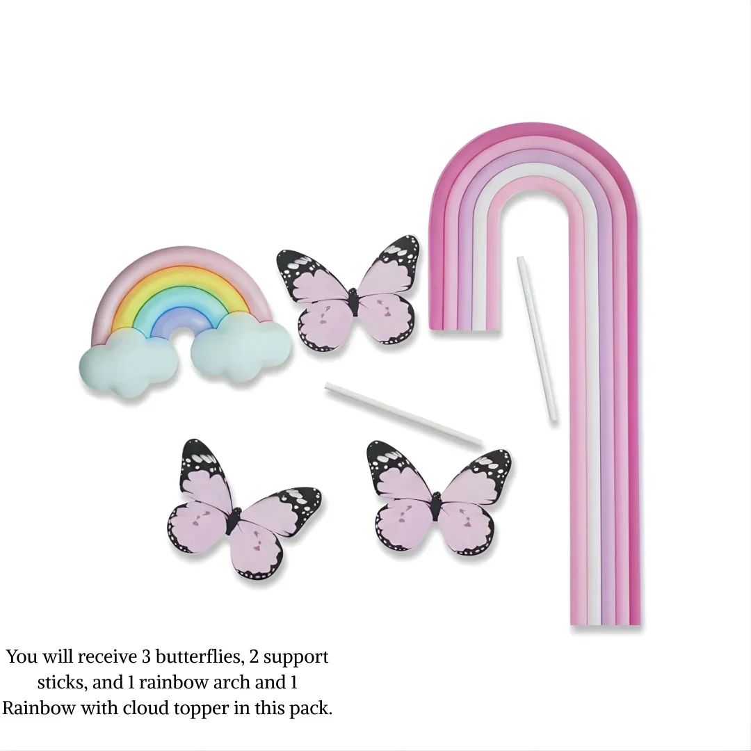 Rainbow & Butterfly Cake Topper Set | Paper Topper | Arch Theme Decoration for Cakes | Multiple Colours Available | Pack of 1 - Image 4