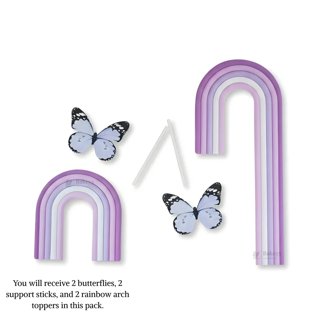 Rainbow & Butterfly Cake Topper Set | Paper Topper | Arch Theme Decoration for Cakes | Multiple Colours Available | Pack of 1 - Image 5
