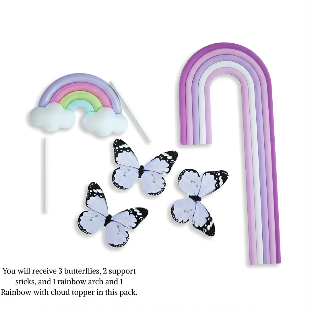 Rainbow & Butterfly Cake Topper Set | Paper Topper | Arch Theme Decoration for Cakes | Multiple Colours Available | Pack of 1 - Image 6