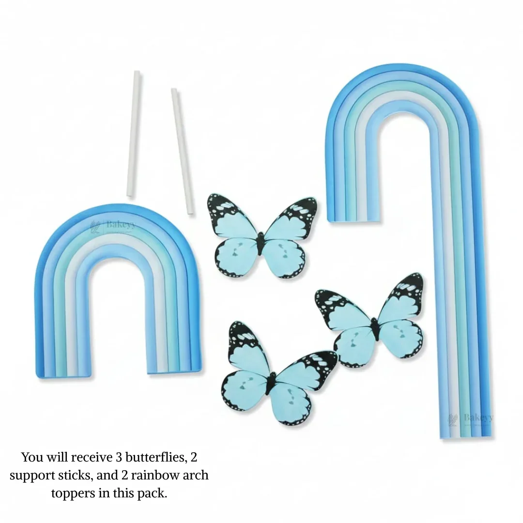 Rainbow & Butterfly Cake Topper Set | Paper Topper | Arch Theme Decoration for Cakes | Multiple Colours Available | Pack of 1 - Image 7