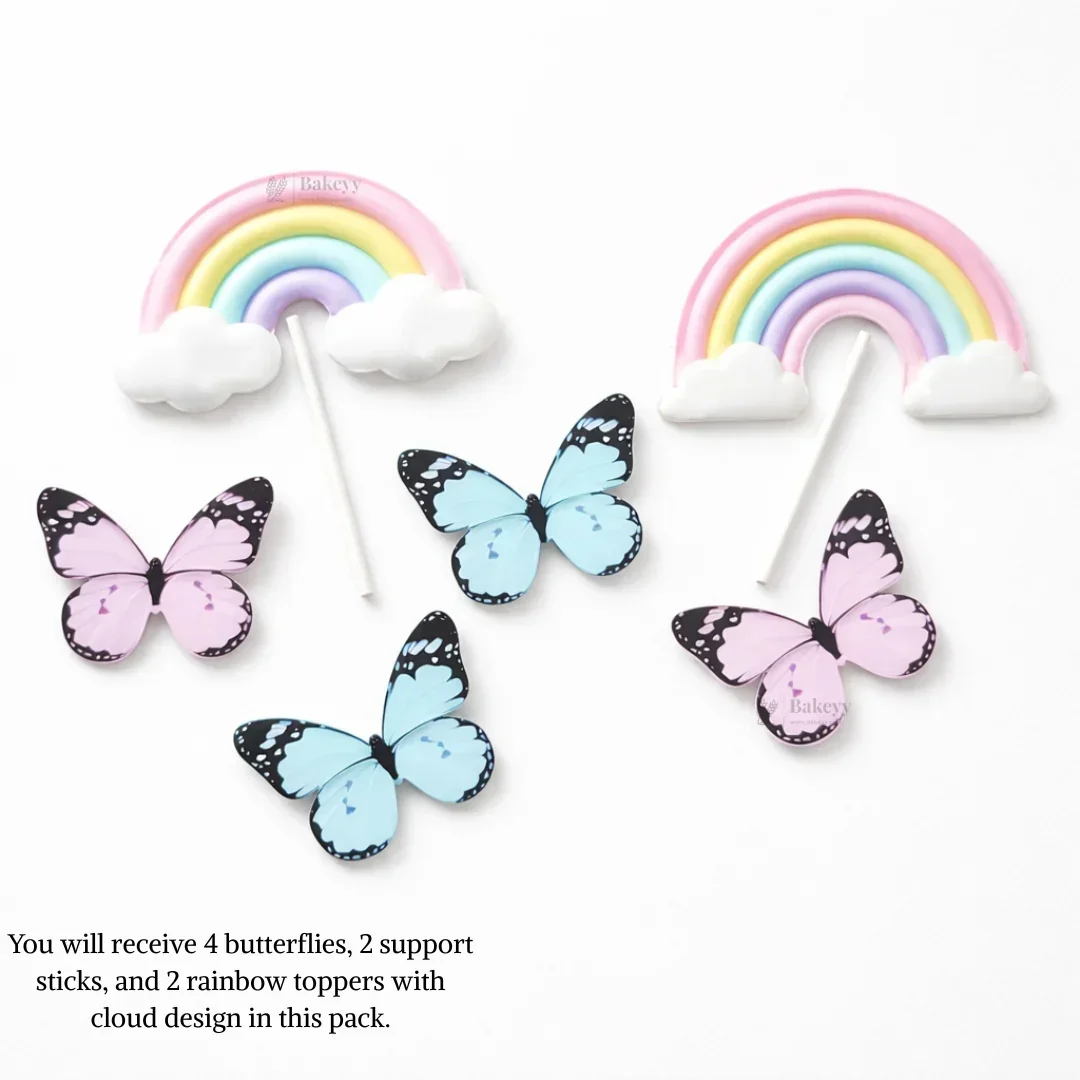 Rainbow Arch & Butterfly Cake Topper Set | Paper Topper | Cloud Rainbow & Butterfly Decorations for Cakes | Multiple Designs Available | Pack of 1 - Image 3