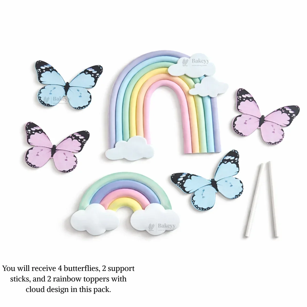 Rainbow Arch & Butterfly Cake Topper Set | Paper Topper | Cloud Rainbow & Butterfly Decorations for Cakes | Multiple Designs Available | Pack of 1 - Image 4