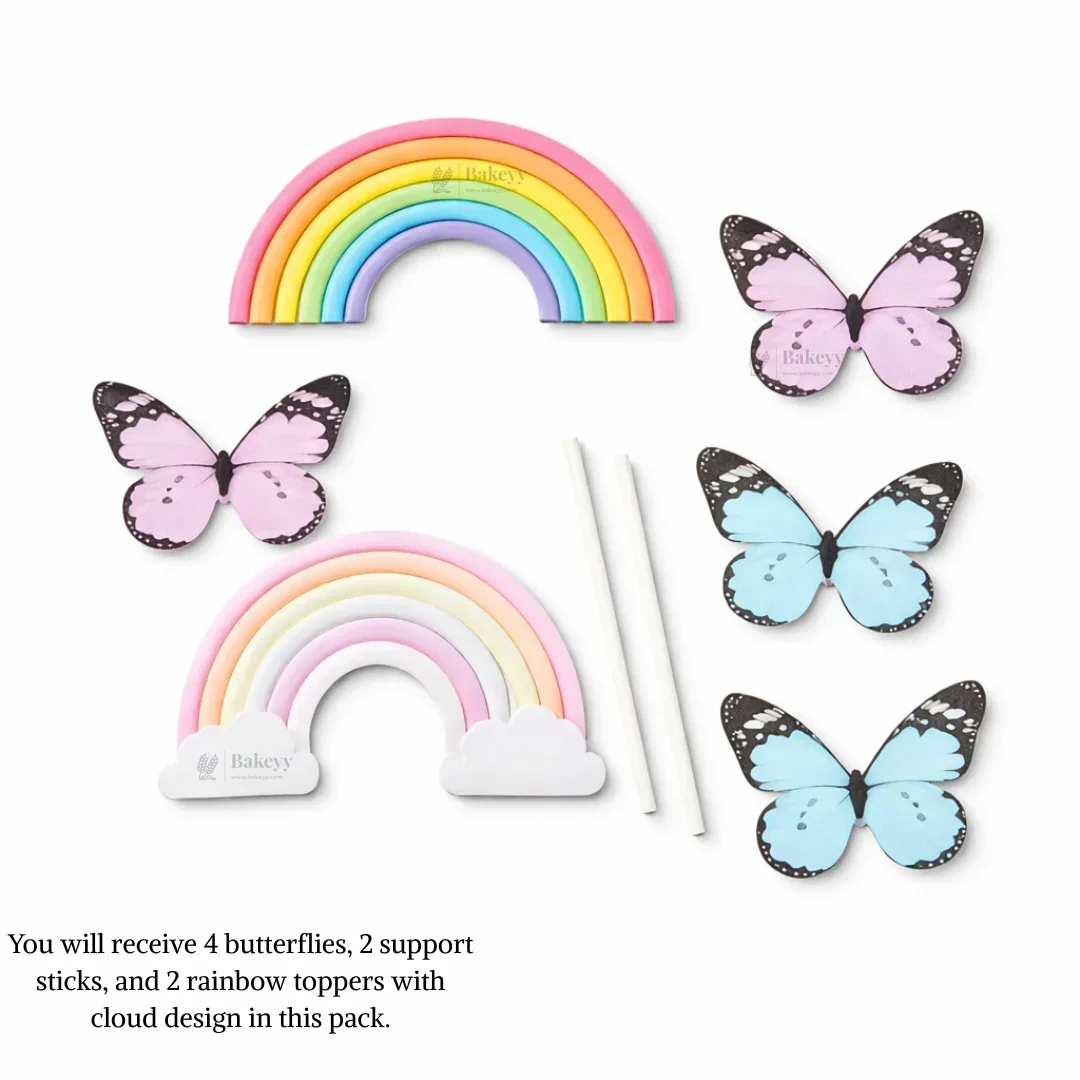 Rainbow Arch & Butterfly Cake Topper Set | Paper Topper | Cloud Rainbow & Butterfly Decorations for Cakes | Multiple Designs Available | Pack of 1 - Image 5