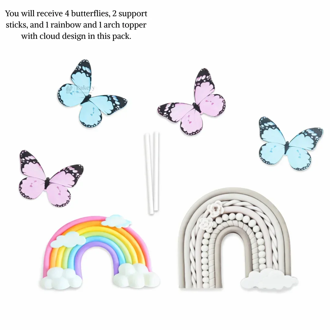 Rainbow Arch & Butterfly Cake Topper Set | Paper Topper | Cloud Rainbow & Butterfly Decorations for Cakes | Multiple Designs Available | Pack of 1 - Image 6
