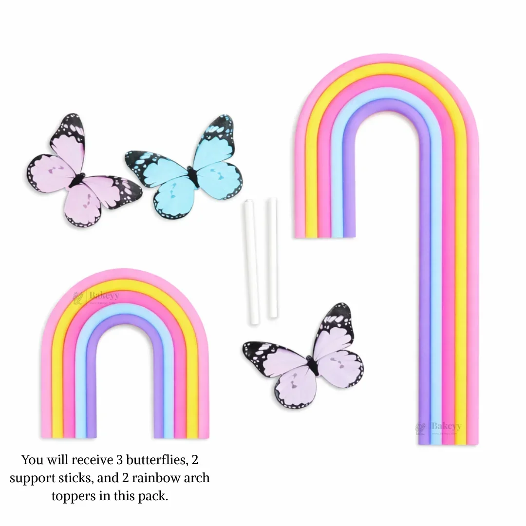 Rainbow Arch & Butterfly Cake Topper Set | Paper Topper | Cloud Rainbow & Butterfly Decorations for Cakes | Multiple Designs Available | Pack of 1 - Image 7