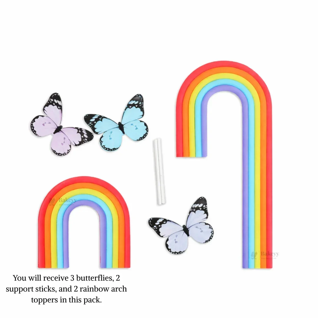 Rainbow Arch & Butterfly Cake Topper Set | Paper Topper | Cloud Rainbow & Butterfly Decorations for Cakes | Multiple Designs Available | Pack of 1 - Image 8