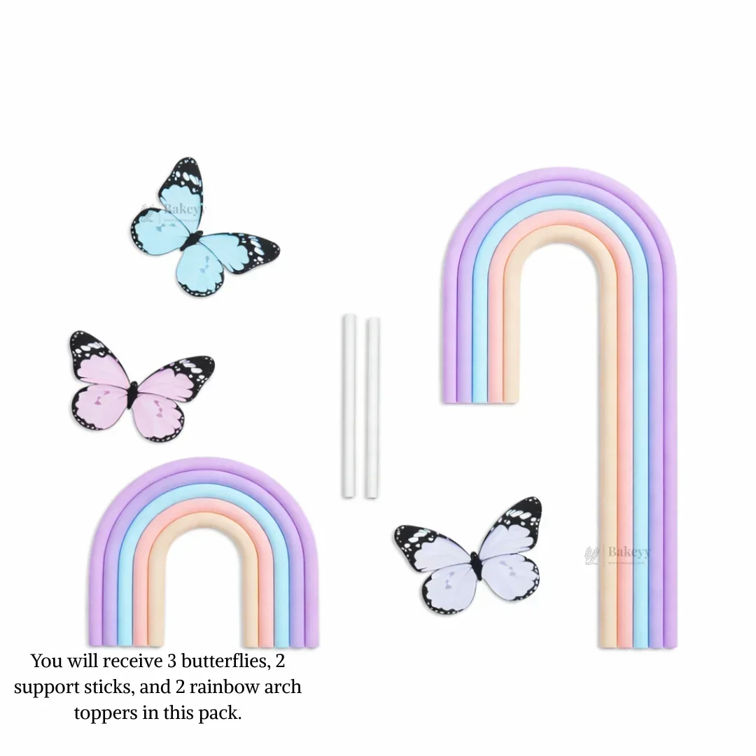 Rainbow Arch & Butterfly Cake Topper Set | Paper Topper | Cloud Rainbow & Butterfly Decorations for Cakes | Multiple Designs Available | Pack of 1 - Image 9