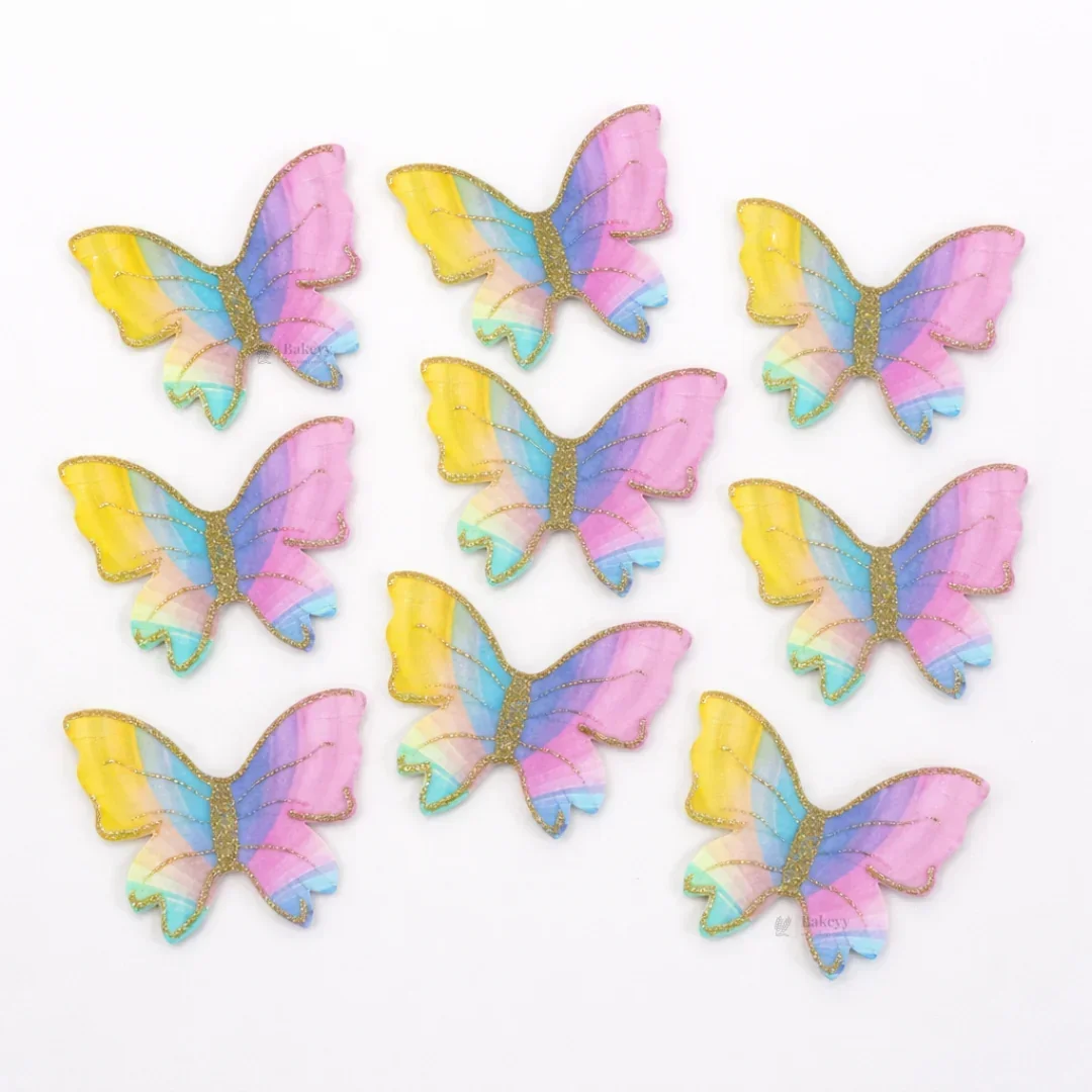 Rainbow Butterfly Cake Toppers with Gold Glitter Detailing | Elegant Decoration for Cakes, Cupcakes & Desserts | Pack of 10 - Image 3