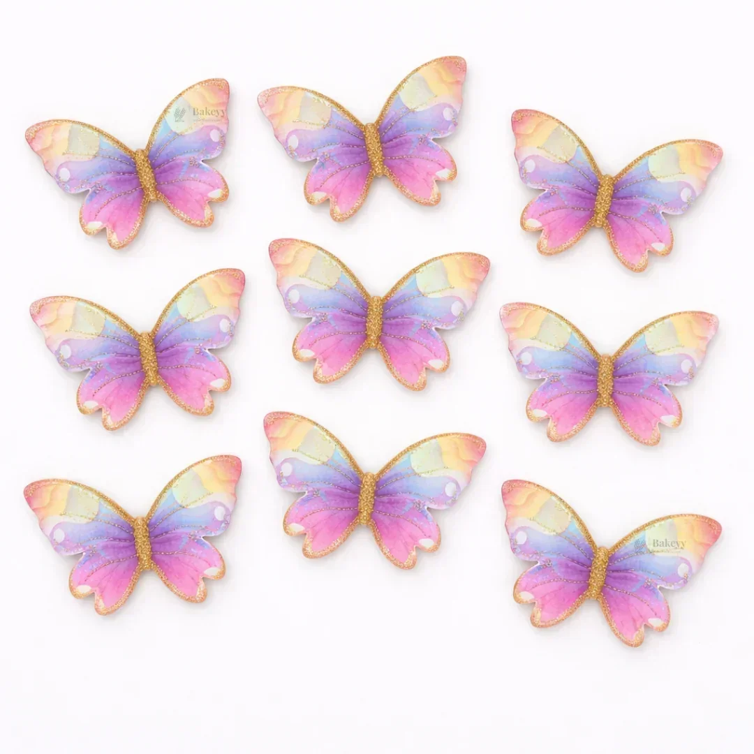 Rainbow Butterfly Cake Toppers with Gold Glitter Detailing | Elegant Decoration for Cakes, Cupcakes & Desserts | Pack of 10 - Image 4