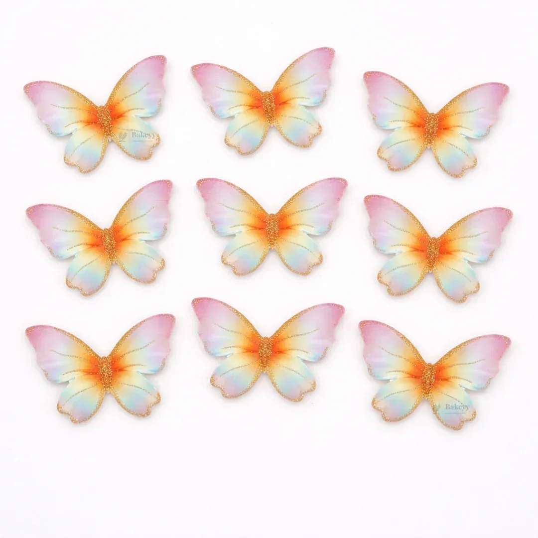 Rainbow Butterfly Cake Toppers with Gold Glitter Detailing | Elegant Decoration for Cakes, Cupcakes & Desserts | Pack of 10 - Image 5
