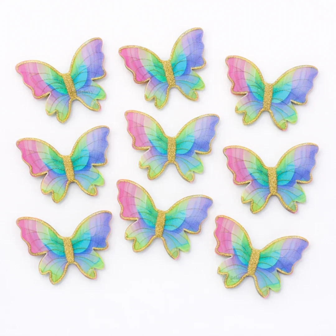 Rainbow Butterfly Cake Toppers with Gold Glitter Detailing | Elegant Decoration for Cakes, Cupcakes & Desserts | Pack of 10 - Image 6