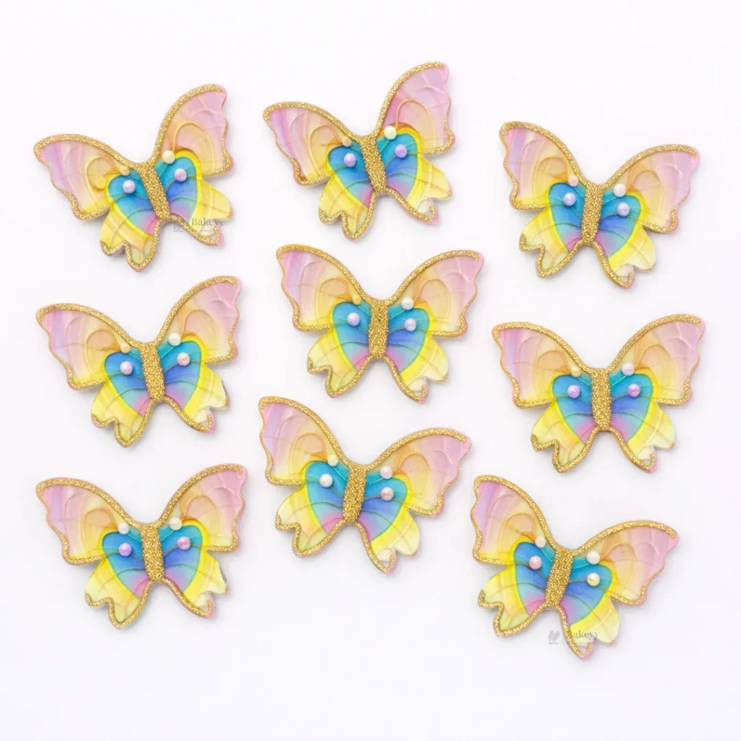 Rainbow Butterfly Cake Toppers with Gold Glitter Detailing | Elegant Decoration for Cakes, Cupcakes & Desserts | Pack of 10 - Image 7