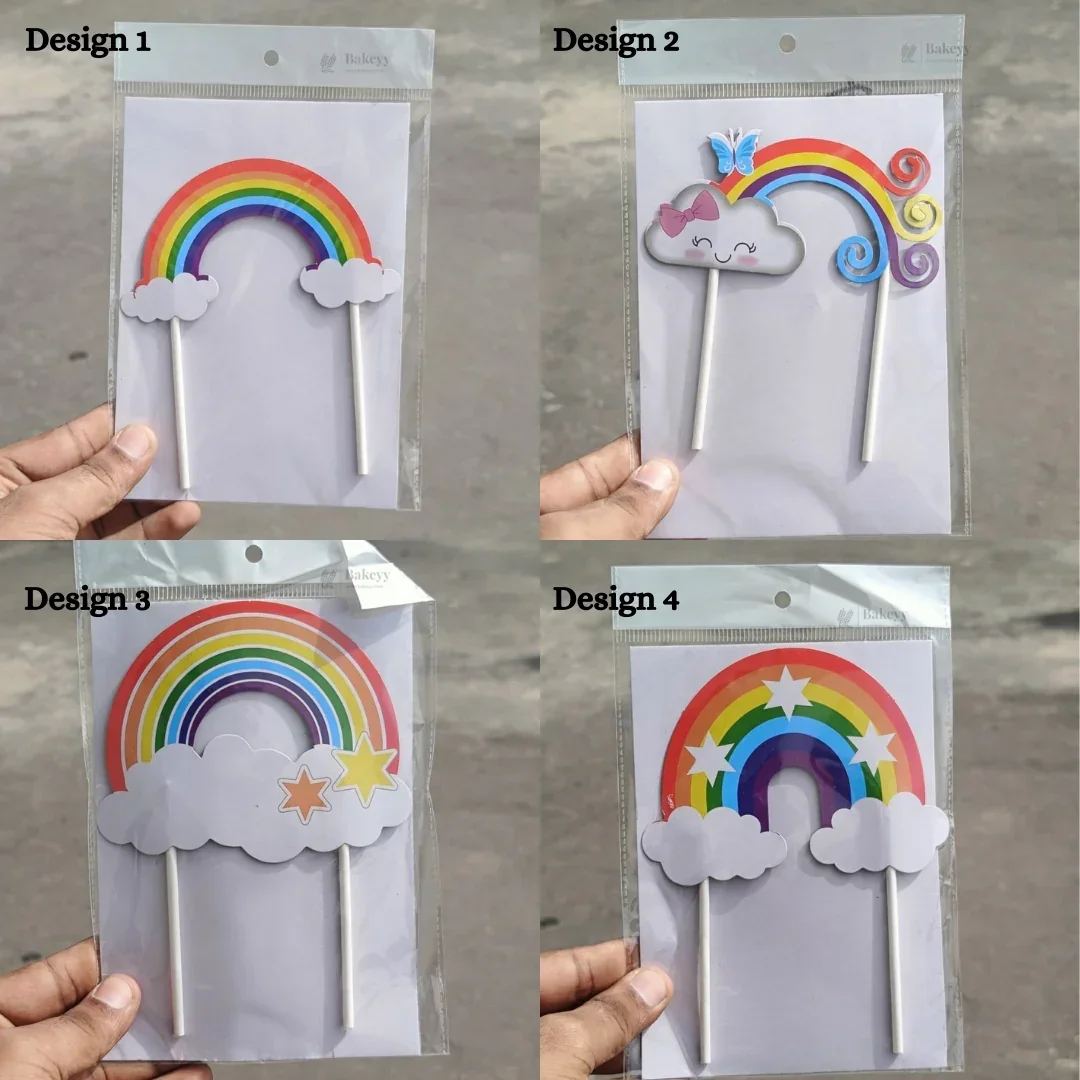 Rainbow Paper Cake Topper | Cute Cloud & Rainbow Designs for Cakes, Cupcakes & Dessert Tables | Pack of 5 - Image 2