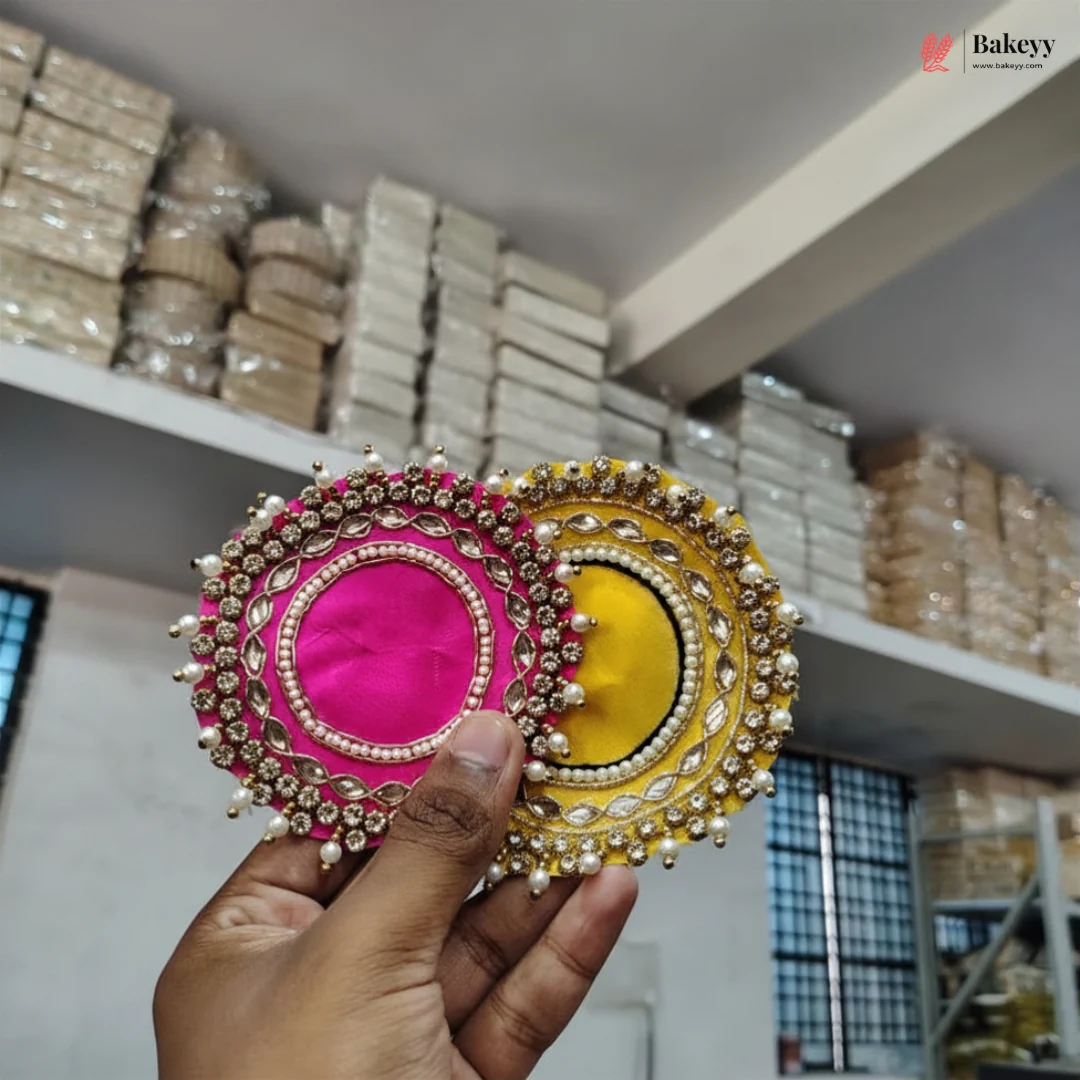 Rangoli Diya Mat | Pink and Yellow Color | Pack of 1 - Image 3