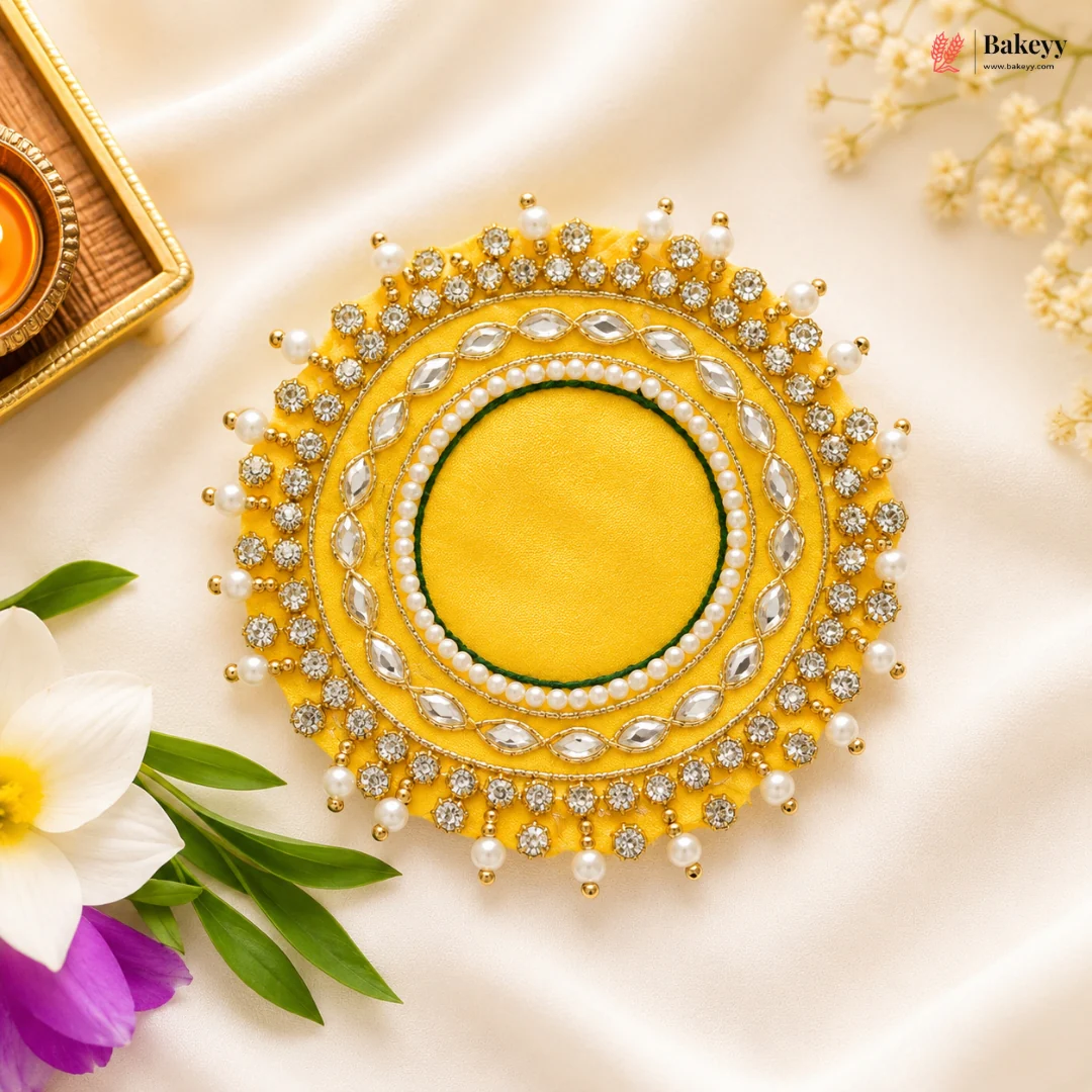 Rangoli Diya Mat | Pink and Yellow Color | Pack of 1 - Image 4