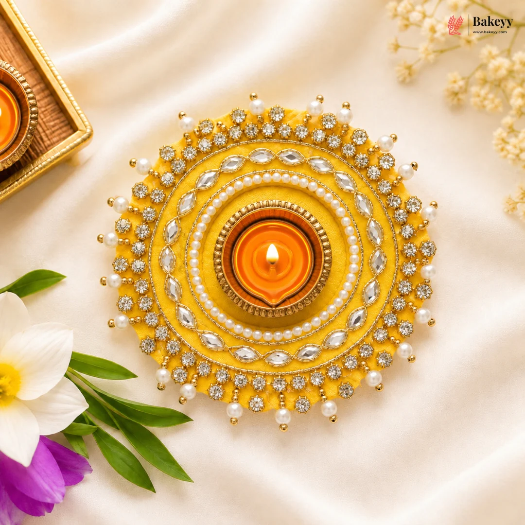 Rangoli Diya Mat | Pink and Yellow Color | Pack of 1 - Image 6