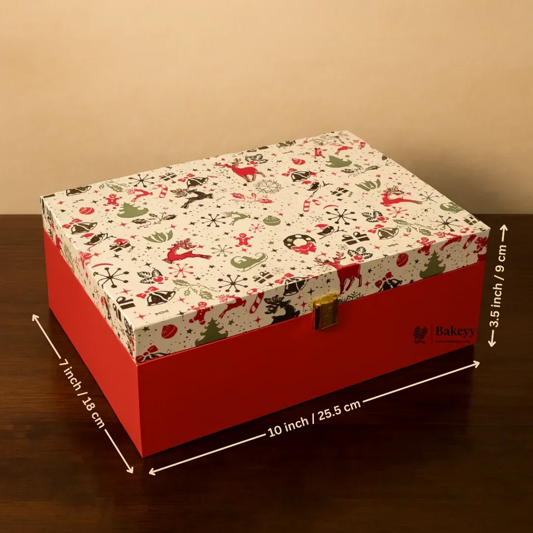 Rectangular Christmas Luxury MDF Cardboard Hamper Box | Red | Gift Box | 1 Piece - Image 2