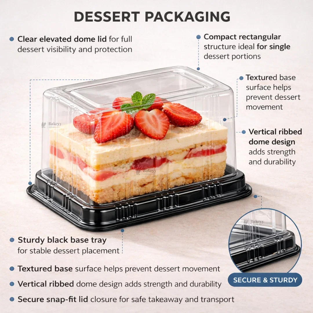 Rectangular Dessert Box with Clear Dome Lid | Transparent lid with Black Base | Pack of 50 - Image 4