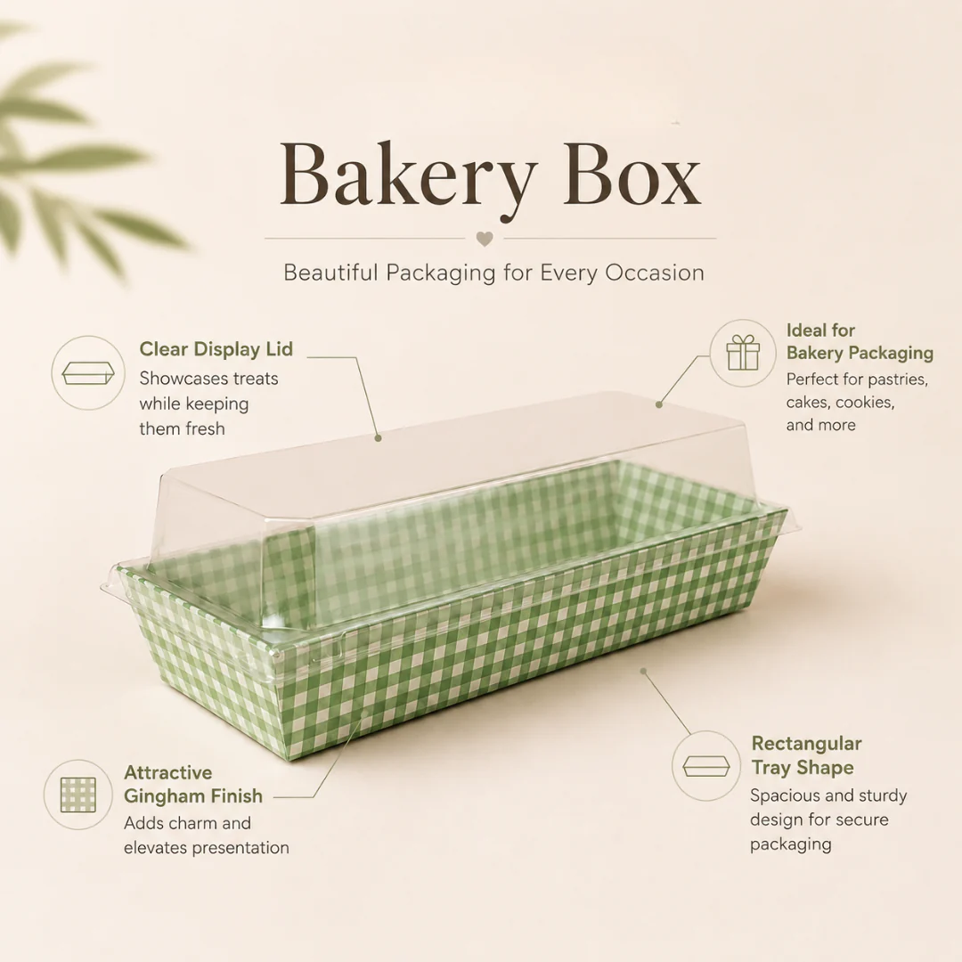 Rectangular Grid Pattern Loaf Box With Clear Lid | Bakery Packaging Box | Pack of 100 - Image 7