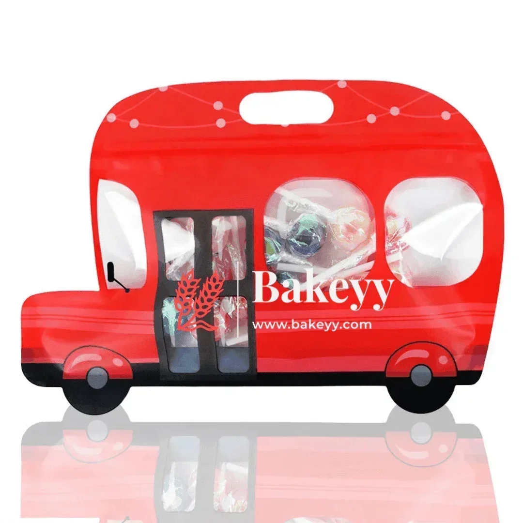 Red Bus Shape Zip Lock Bags | Bus Shape Bags For Kids | Pack of 50