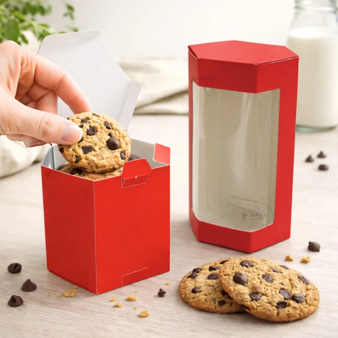 Red Color | Cookie Box with Window | Slim Paperboard Packaging Box | 2 Sizes Available | Pack of 25 - Image 3