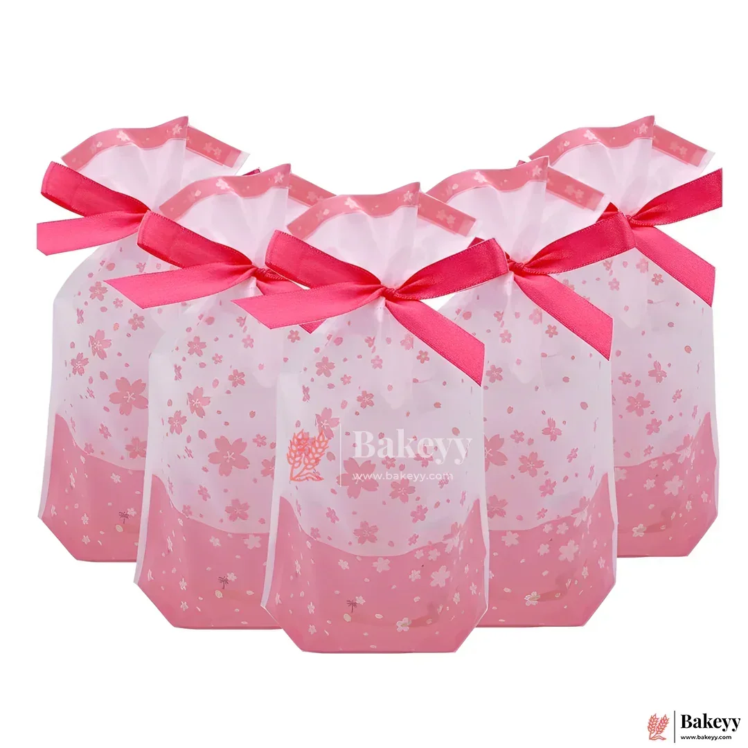 12x17.5cm Red Flower Plastic Stand Up Treat Favor Bags Gift Wrapper Bags for Candy Cookie Chocolate | Pack of 50
