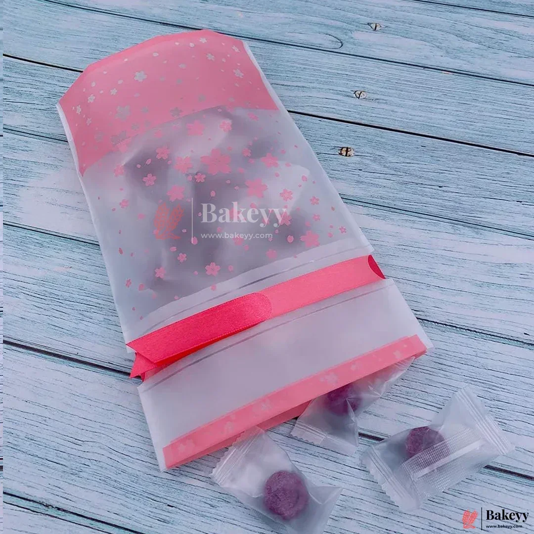 12x17.5cm Red Flower Plastic Stand Up Treat Favor Bags Gift Wrapper Bags for Candy Cookie Chocolate | Pack of 50 - Image 4