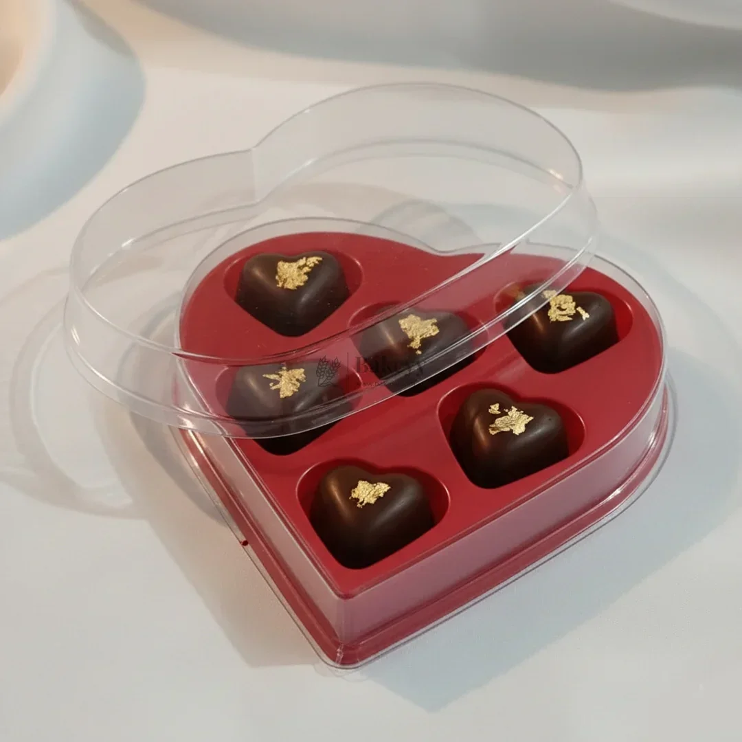 Red Heart Shape Chocolate Box with Transparent Lid | 6 Cavity Chocolate Gift Box | Pack of 25