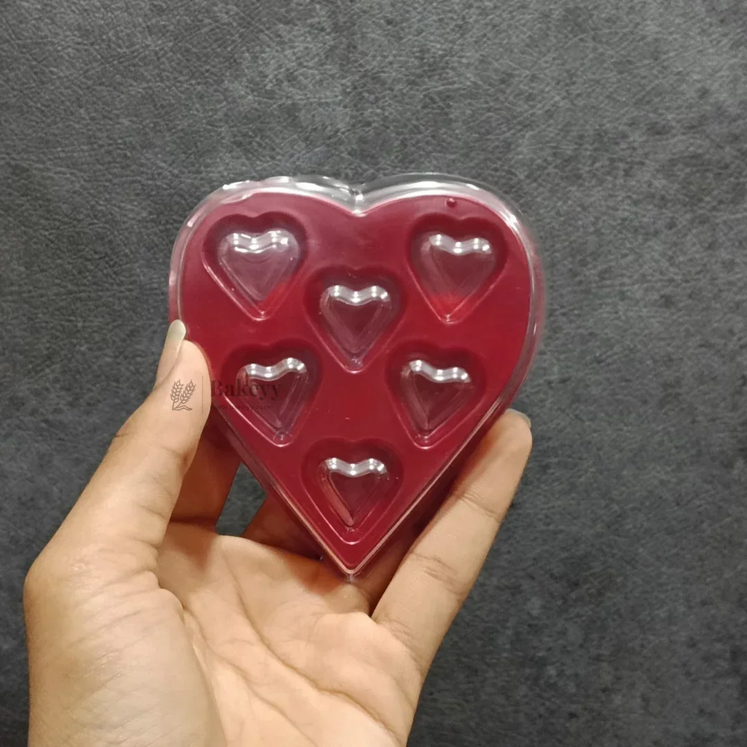 Red Heart Shape Chocolate Box with Transparent Lid | 6 Cavity Chocolate Gift Box | Pack of 25 - Image 2