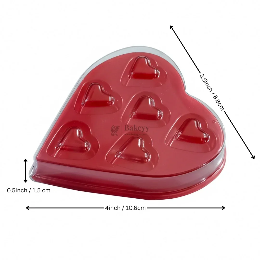 Red Heart Shape Chocolate Box with Transparent Lid | 6 Cavity Chocolate Gift Box | Pack of 25 - Image 3