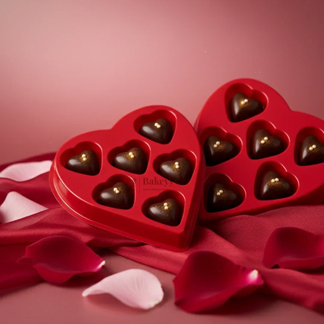 Red Heart Shape Chocolate Box with Transparent Lid | 6 Cavity Chocolate Gift Box | Pack of 25 - Image 4