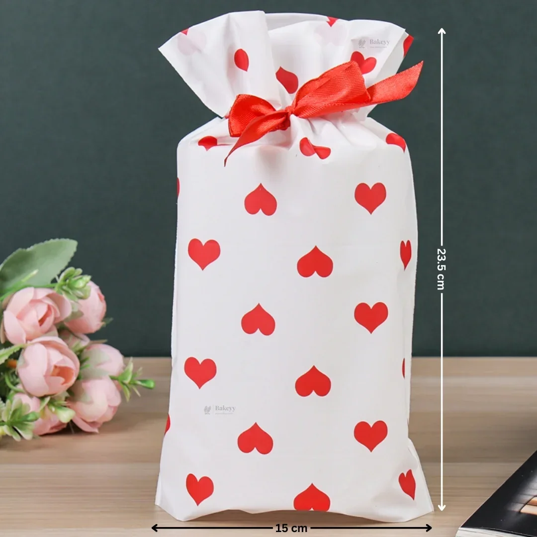 Red Hearts Stand Up Treat Favor Bags Gift Wrapper Bags for Candy Cookie Chocolate | Pack of 50 - Image 4