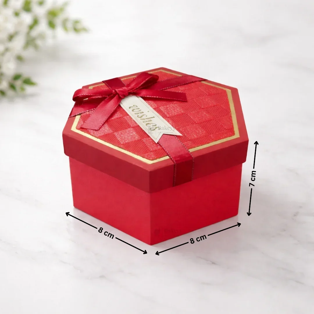 Red Hexagon Gift Box with Ribbon | Luxury Rigid Hamper & Chocolate Packaging Box | Available in 3 Sizes | Pack of 1 - Image 5