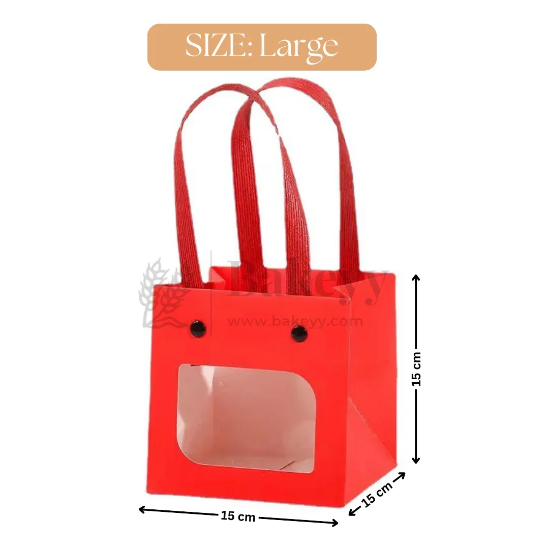 Red Paper Gift Bag with Transparent Window | Pack of 10 - Image 7