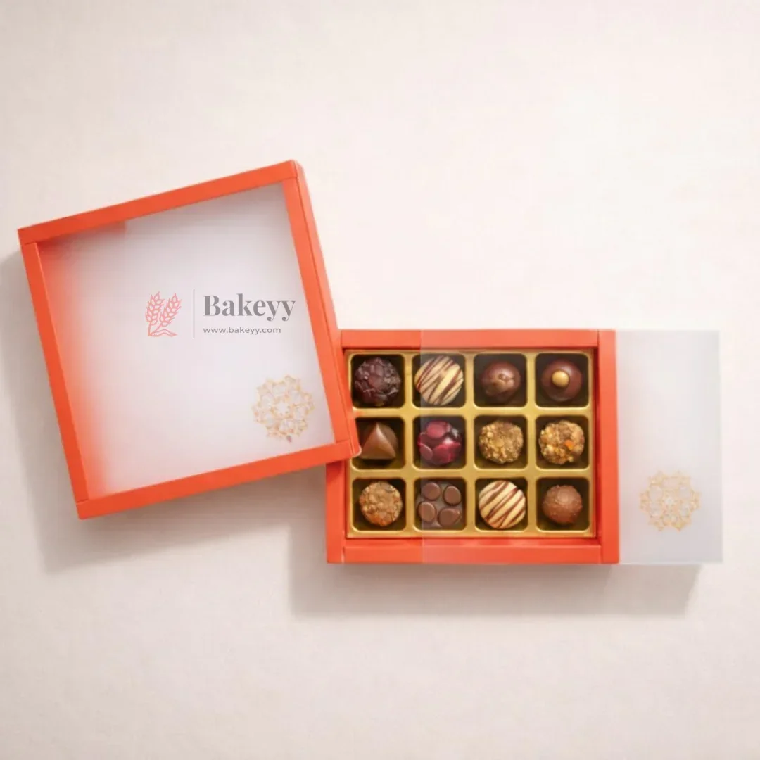 Red Sliding Chocolate Box with Gold Cavity | Premium Gift Box for Chocolates | Pack of 10