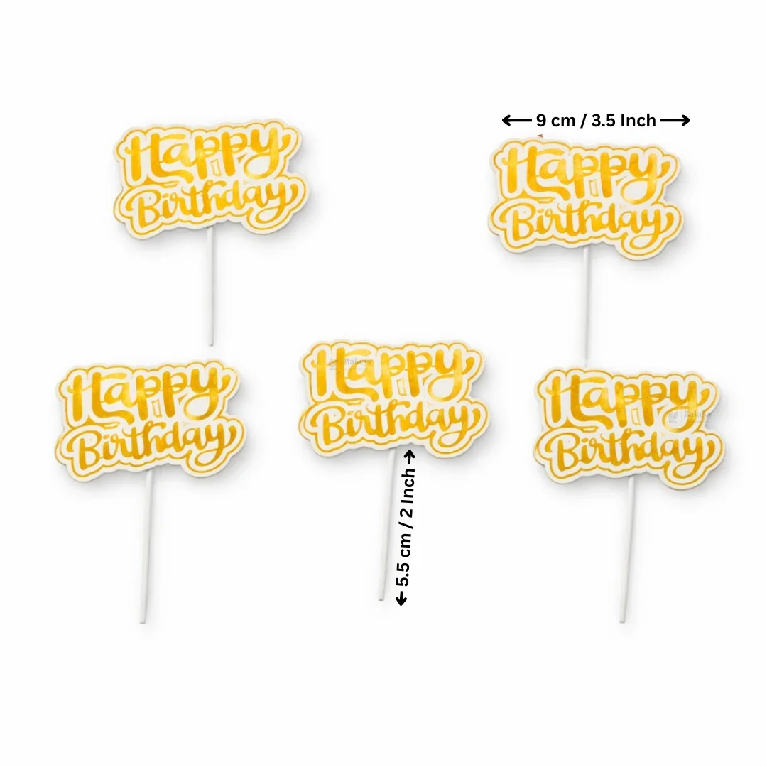 Reflective Happy Birthday Cake Topper | Multiple Design Options with Wooden Stick | Pack of 50 - Image 2