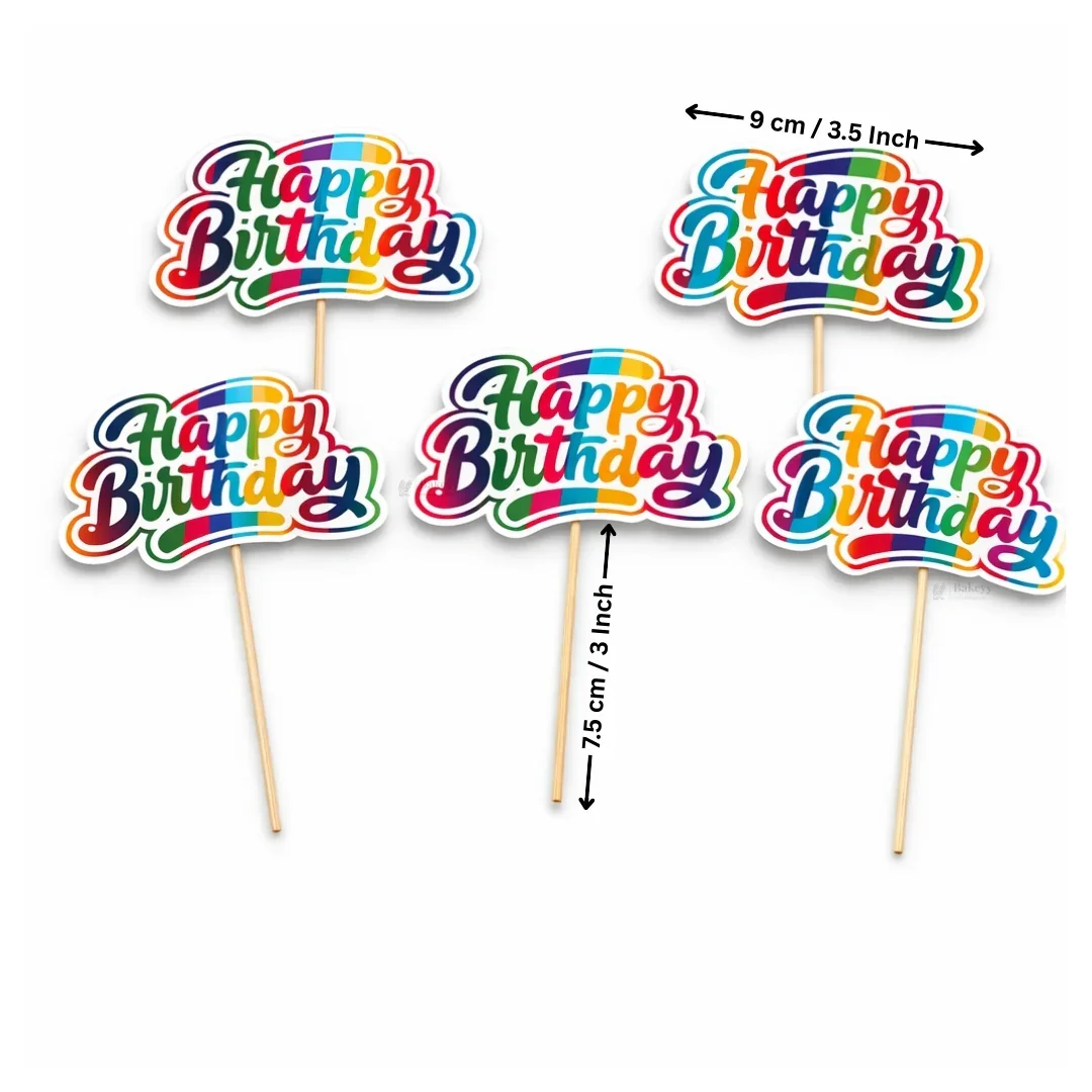 Reflective Happy Birthday Cake Topper | Multiple Design Options with Wooden Stick | Pack of 50 - Image 4