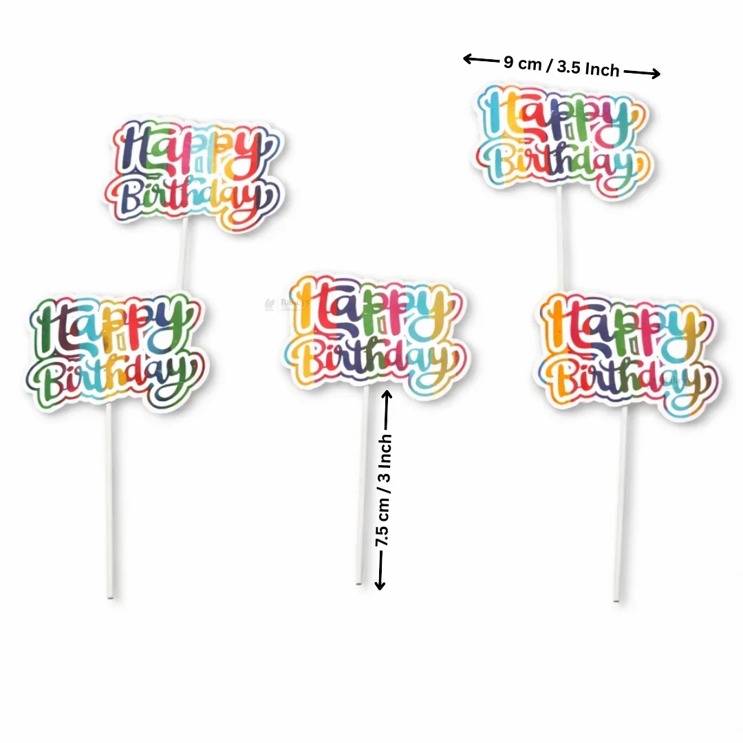 Reflective Happy Birthday Cake Topper | Multiple Design Options with Wooden Stick | Pack of 50 - Image 5