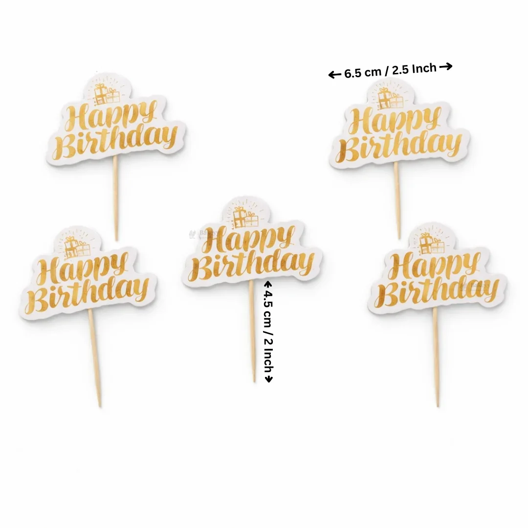 Reflective Happy Birthday Cake Topper | Multiple Design Options with Wooden Stick | Pack of 50 - Image 6